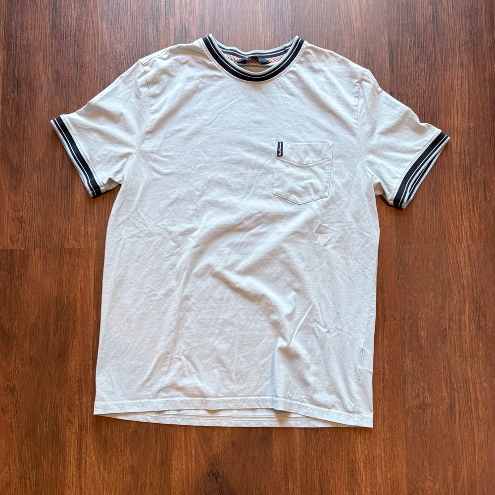 Ben Sherman Blue Ringer‎ Pocket T Shirt M Striped Trim
